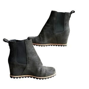 UGG Australia Women Pax Chelsea Wedge Boots Black Leather Waterproof Size 7 US